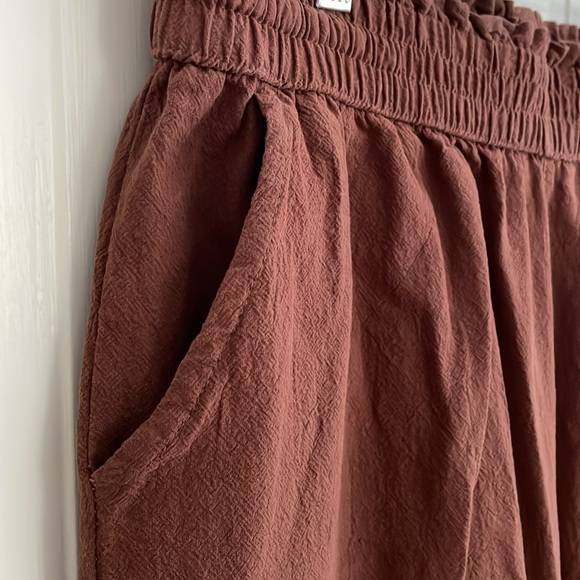 LNX Burnt Orange Terracotta Linen Cotton Blend Pull On Elastic Waist Pants - Picture 4 of 7